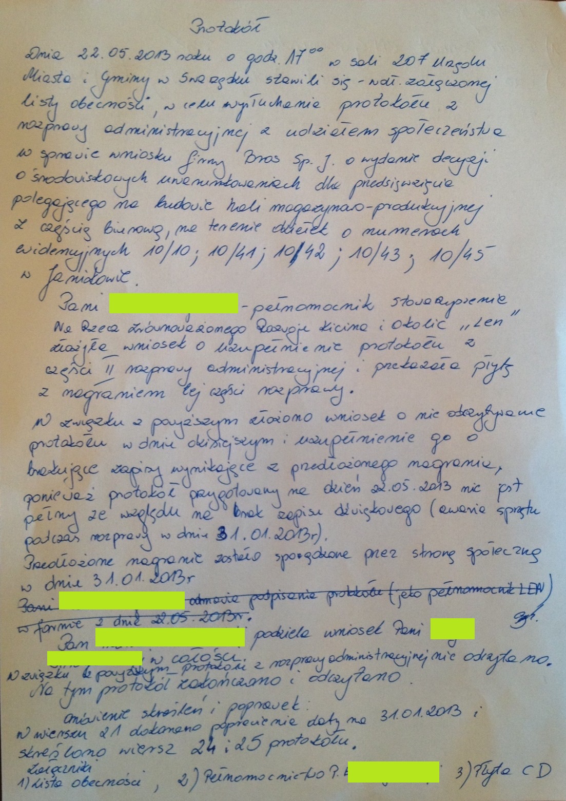 Protokół z dnia 22 maja 2013 r.